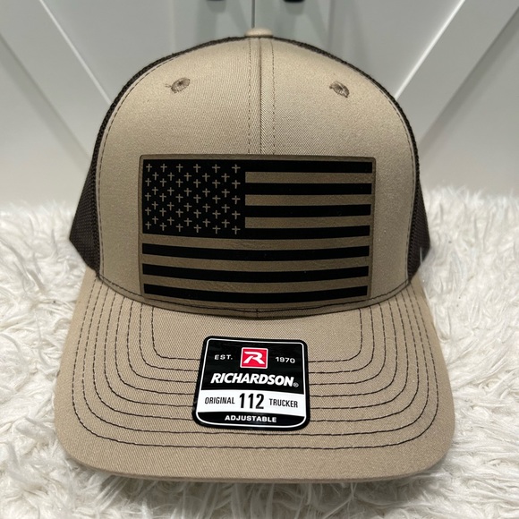 Laser engraved, American flag crosses. Richardson 112 trucker hat. - Picture 2 of 2